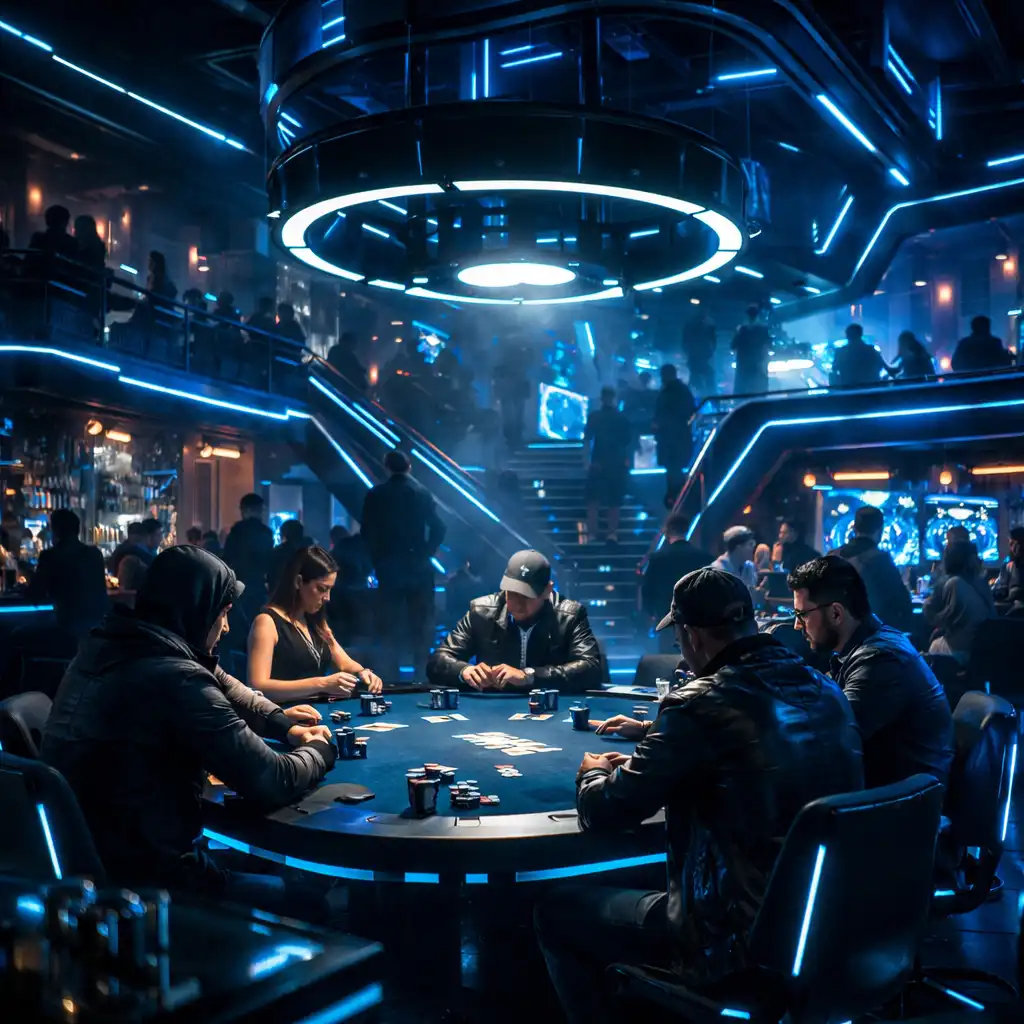 Tech-póker aréna és gaming lounge futurisztikus asztalokkal